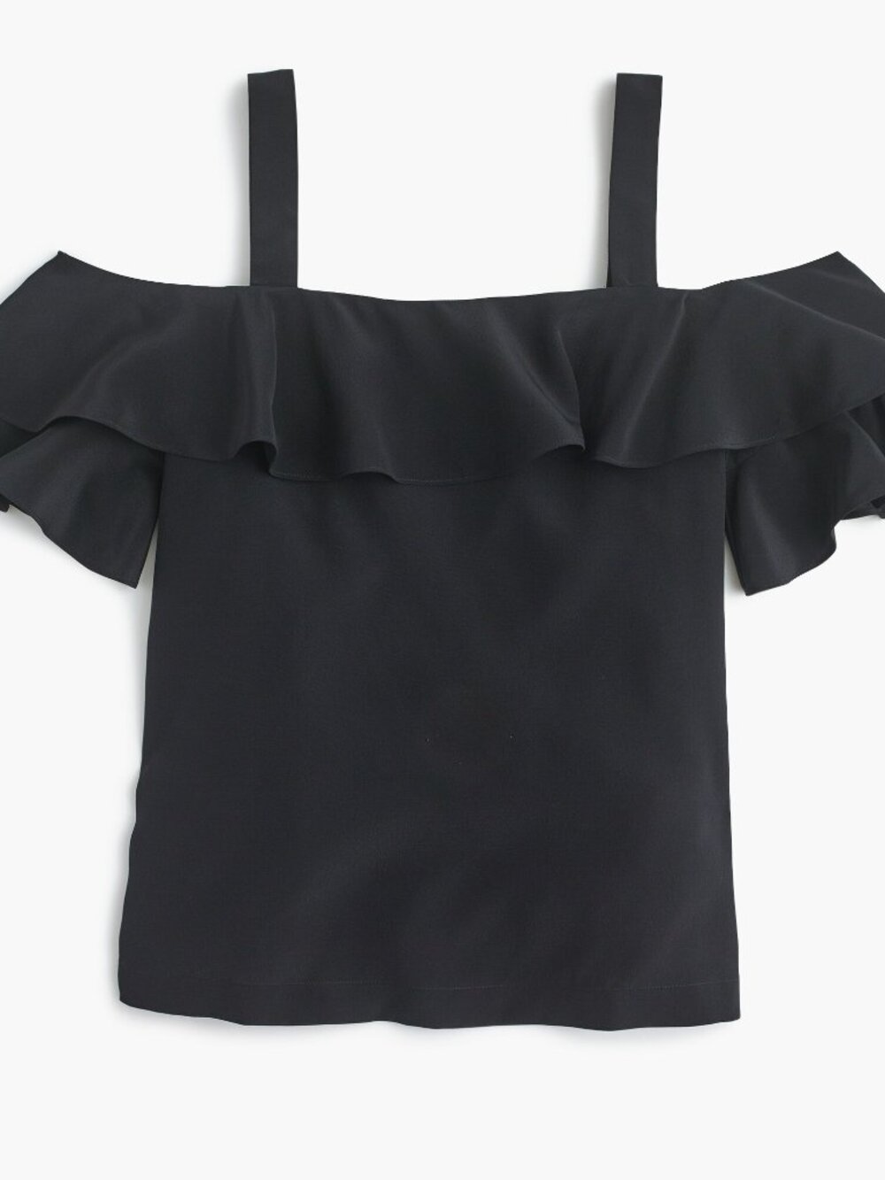 NWT J. Crew Size 6 TALL 6T Black 100% Silk Ruffle Wide Strap Camisole Top NEW